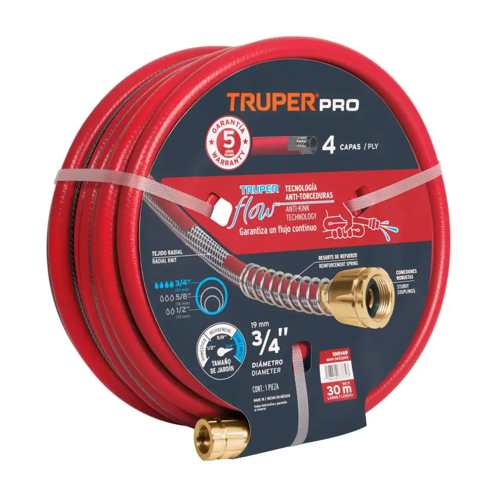 MANGUERA 3/4" SUPER REFORZADA 4 CAPAS CONEX. METALICAS 30M