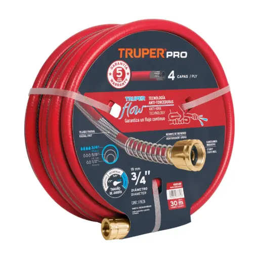 [100149T] MANGUERA 3/4" SUPER REFORZADA 4 CAPAS CONEX. METALICAS 30M